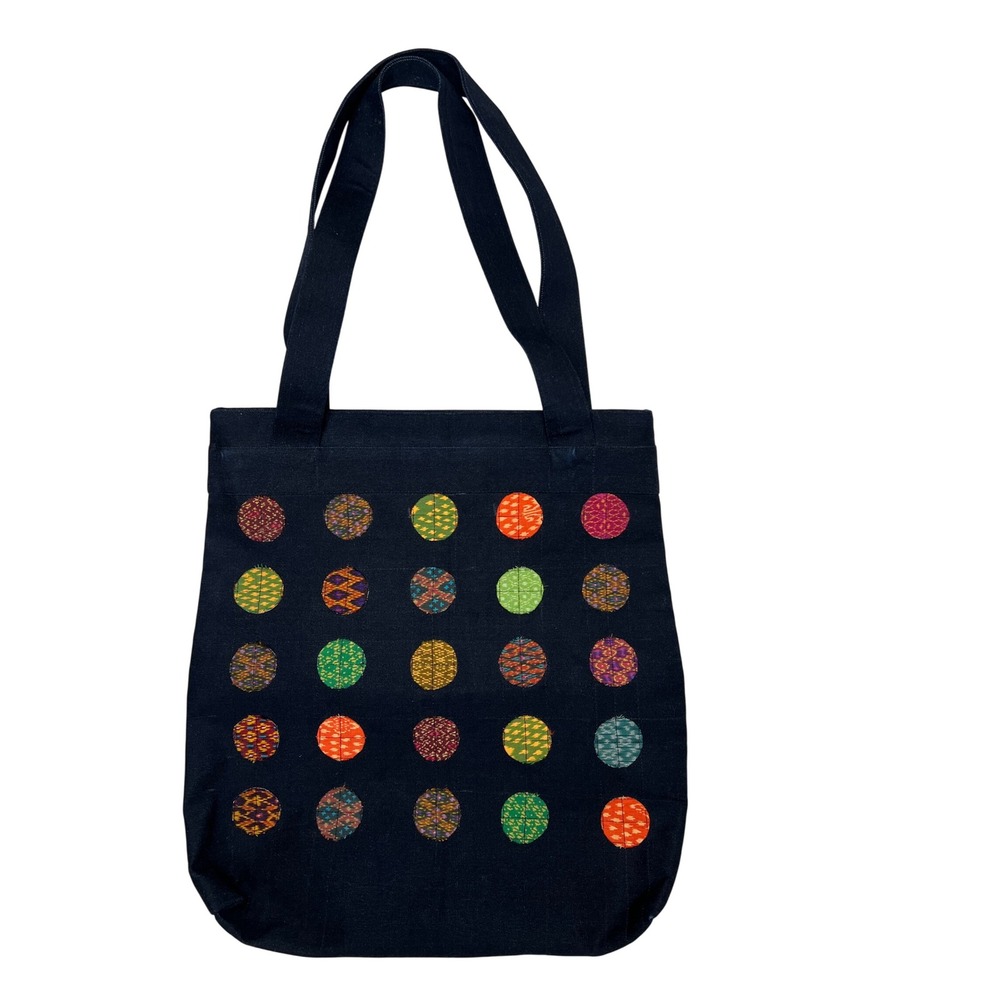 Japanese Selvedge‎ Sashiko Embroidered Patchwork Polka Dot Tote Bag Multiolored